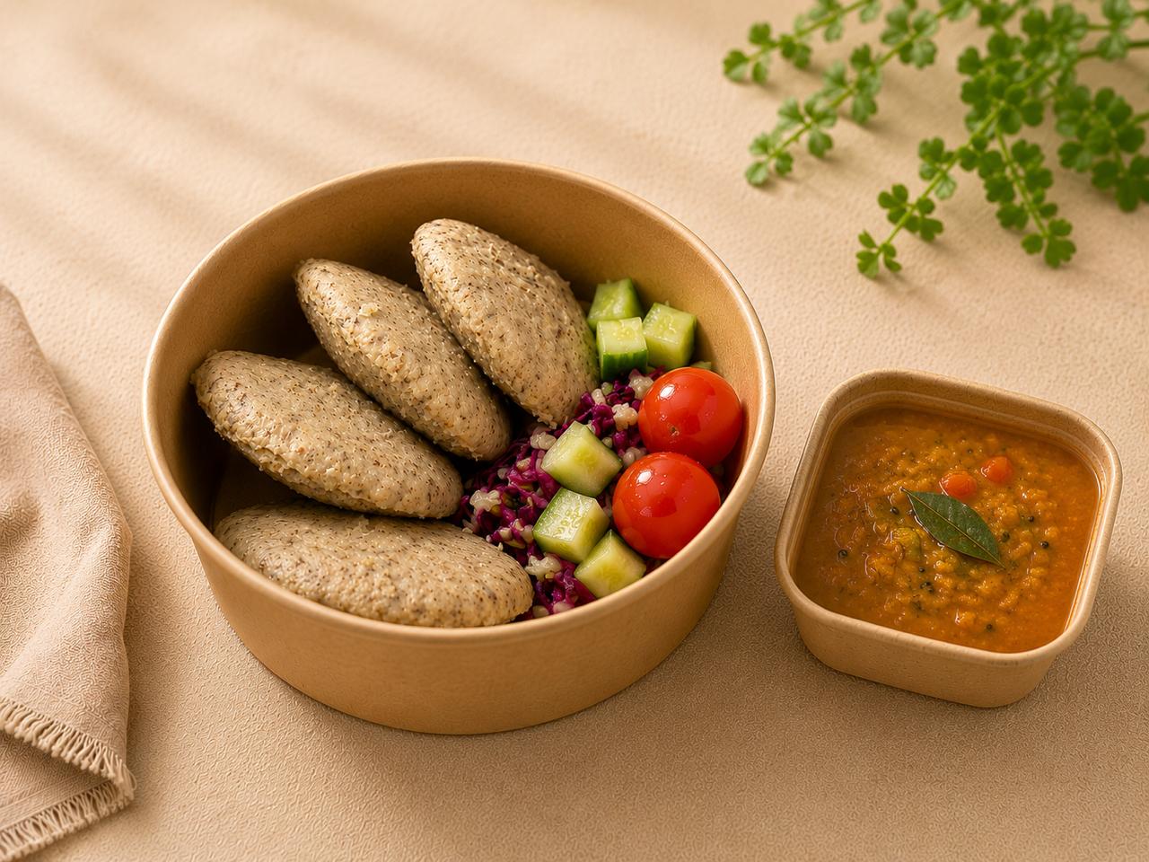 GrainWerk idli bowl with vegetables and dal
